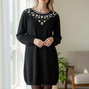 Elegant Black Embellished Midi Dress